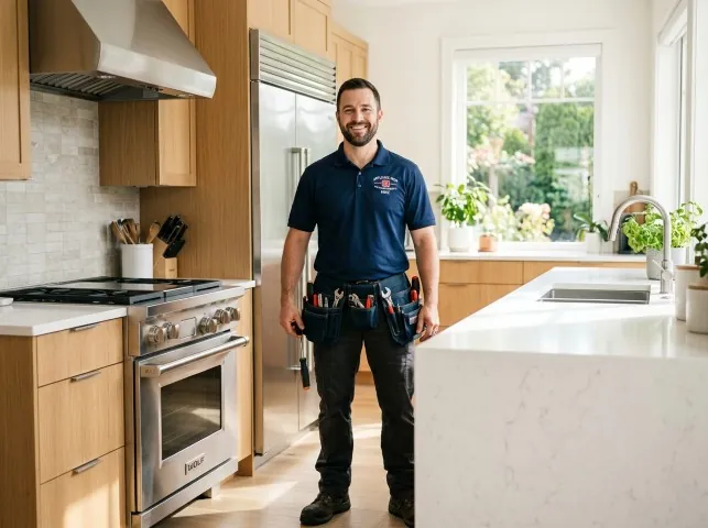 Appliance Repair Hero technician in a Barnstable, MA kitchen after an appliance repair